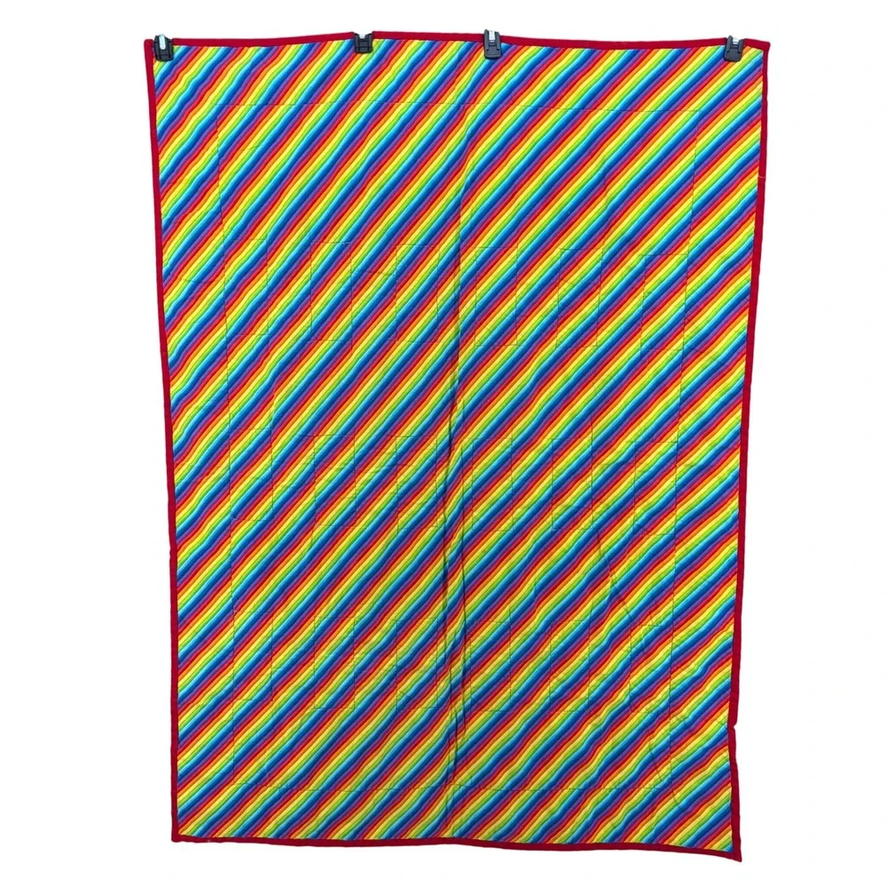 Handmade Quilt Cat Mouse Maze Rainbow Stripe Patchwork Kidcore 39x52 Whimsical